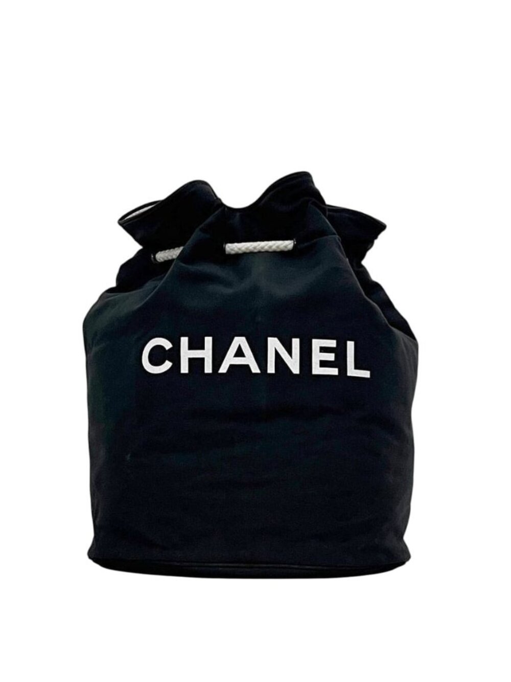 Chanel Drawstring Bag Black Pool Bag Canvas Vinyl